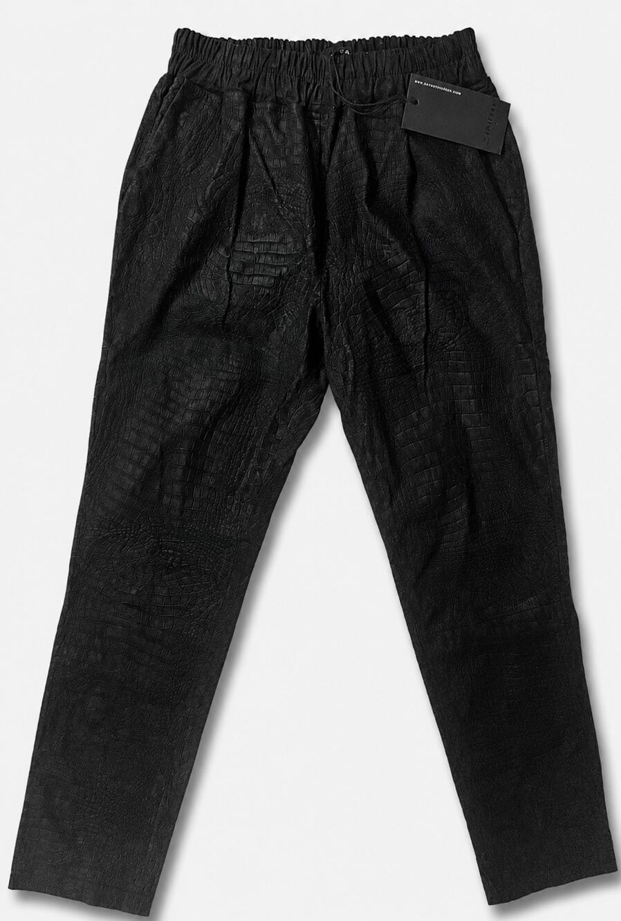 ZINGA Noah Lamb Suede Croc Embossed Leather Pants Black Pull On Women's 38
